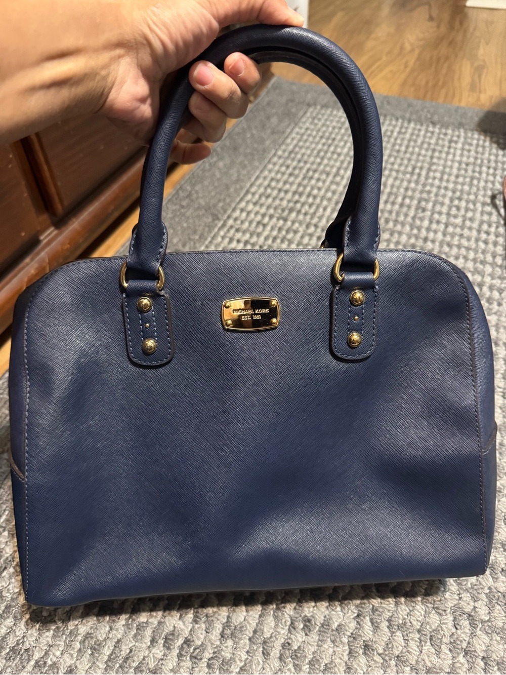 Michael Kors Navy Blue Leather Satchel Handbag